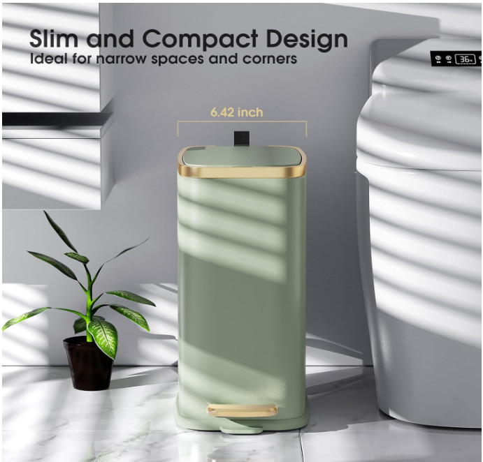 Cubo de basura estrecho rectangular con pedal metálico (5L/1.3 Gal), ideal para