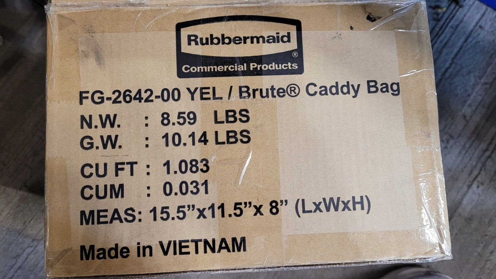 Rubbermaid Brute Caddy Bag Yellow FG-2642-00 Commercial Cleaning Organizer