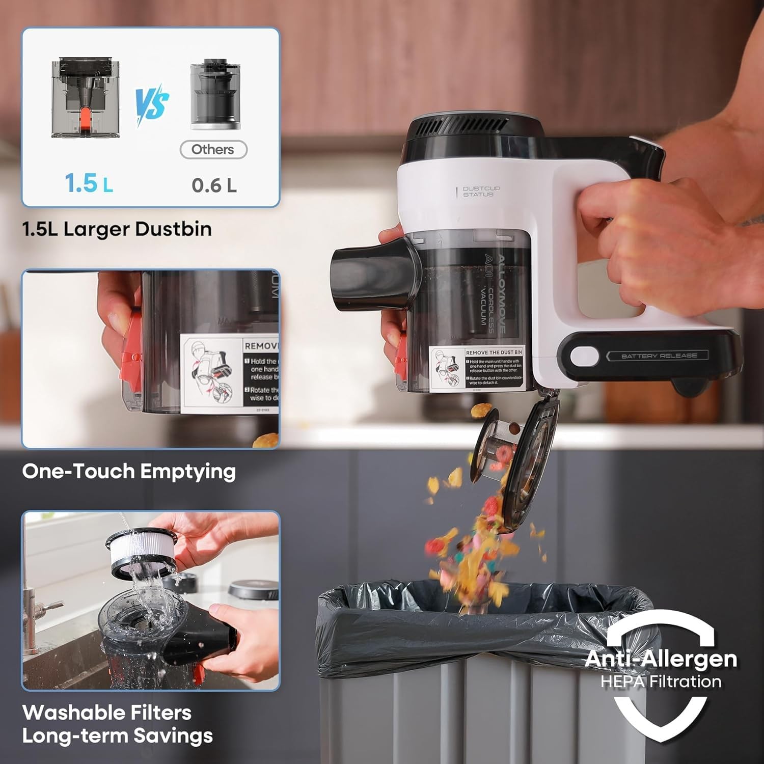 YONNDER Cordless Stick Vacuum Cleaner 550W 50KPa 70Min Self Standing M1