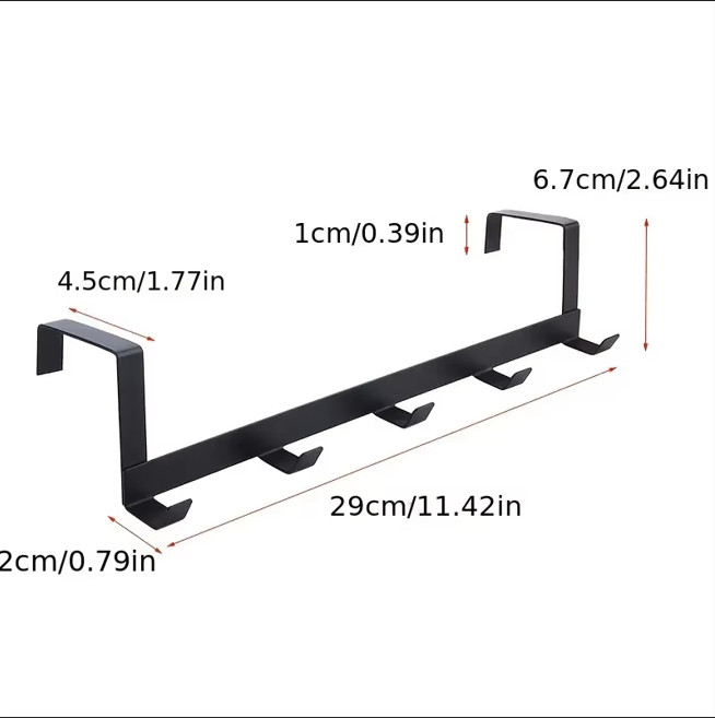 Heavy Duty Over Door Hook Rack 5 Hooks Adjustable Hanger for Coats Hats Towels