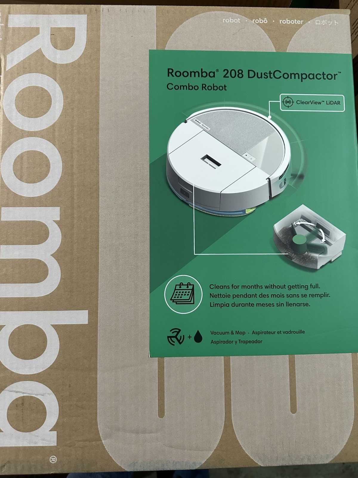 iRobot Roomba 208 DustCompactor Combo Robot Vaccum and Mop, White
