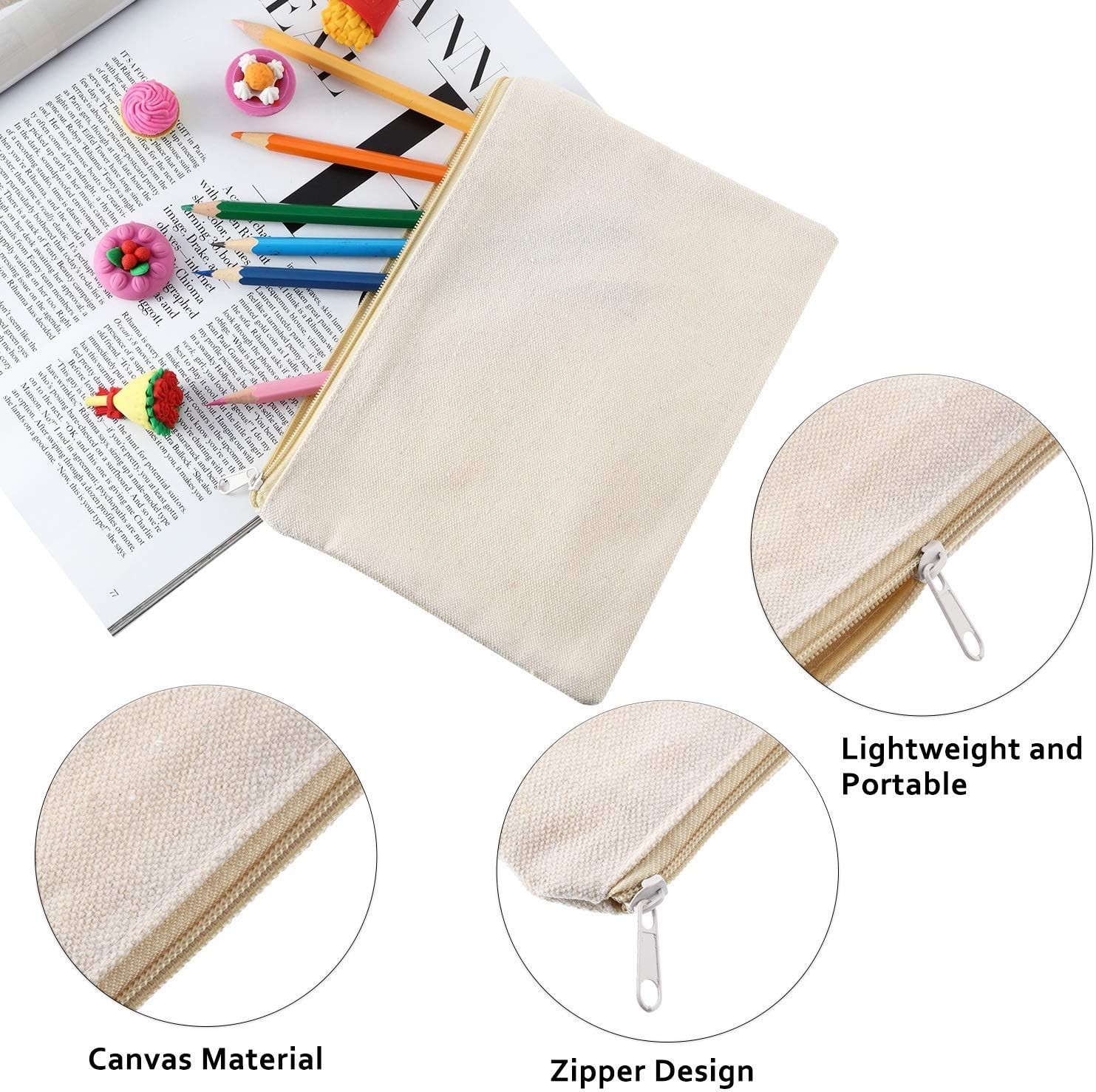Blank Canvas Pouch Zipper Cosmetic Bag Bulk Plain Makeup Pouch