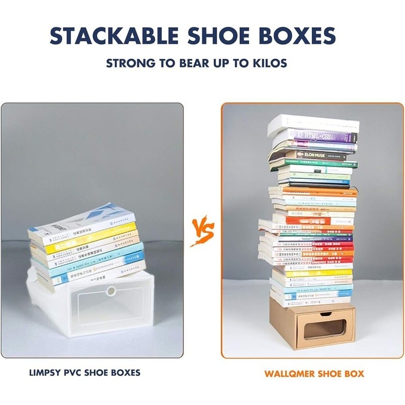 Stackable Shoe Storage Box Drawer Design Transparent Durable Cardboard Organizer