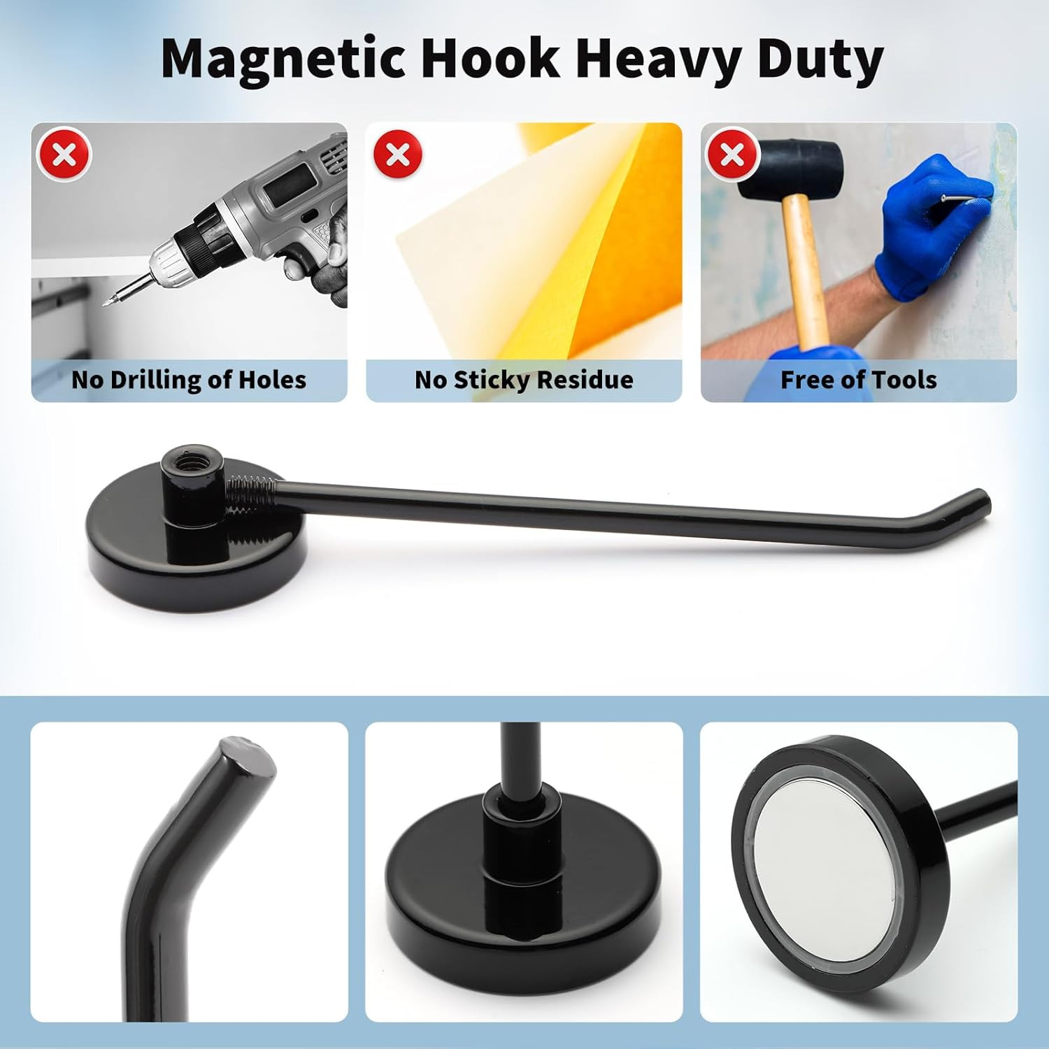 6 Pcs Magnetic Hooks 3.0Lb 4.2 Inch Long Heavy Duty Magnet Hooks Black
