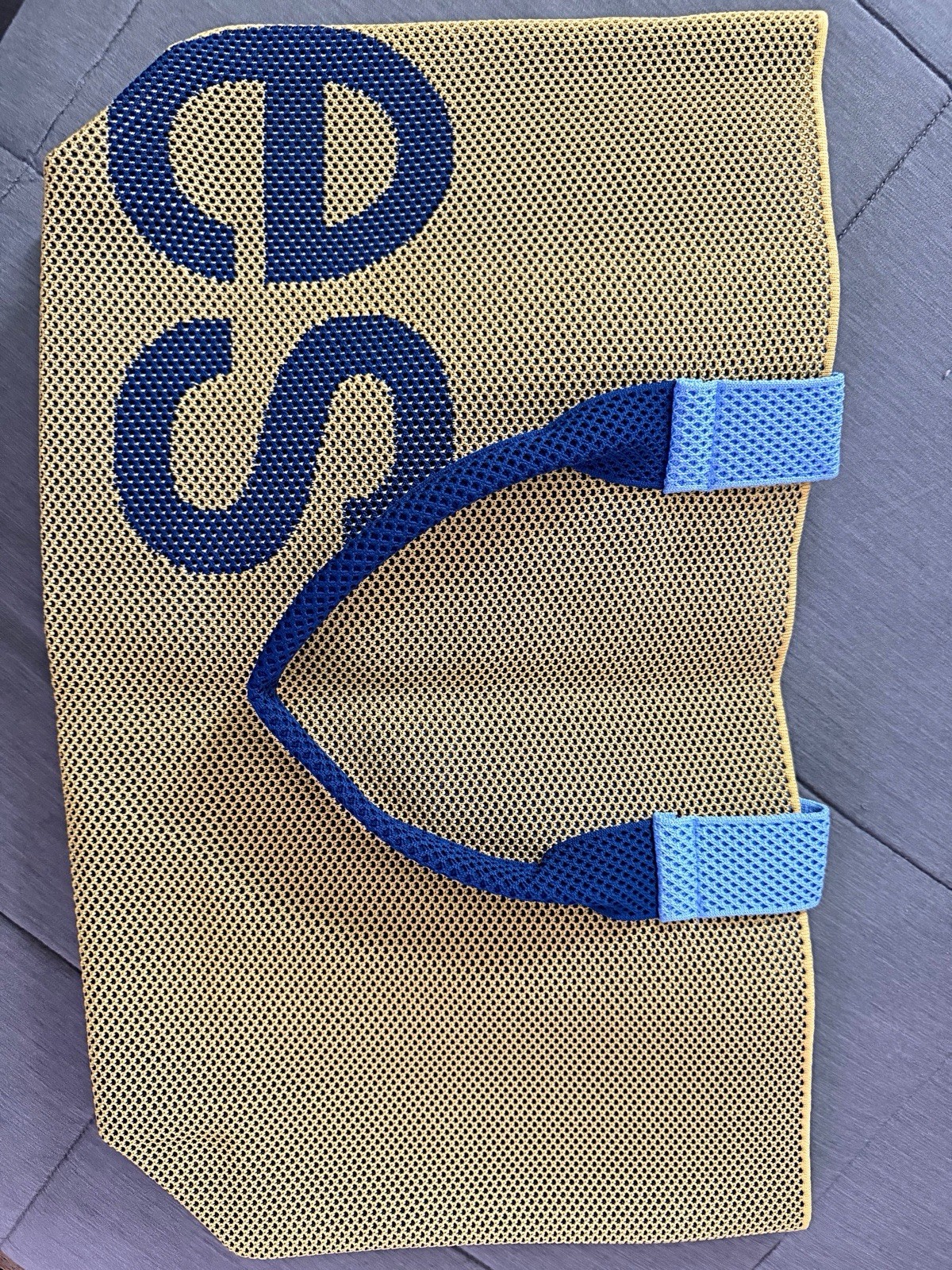 Sean Brown Reusable Mesh Tote Bag Yellow/Blue All-Over Pattern 20x24x20