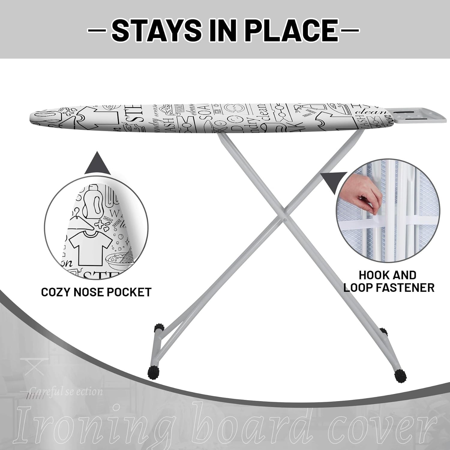 Extra Thick Ironing Board Cover 15×54″ Scorch Resistant Elastic Edges Pad