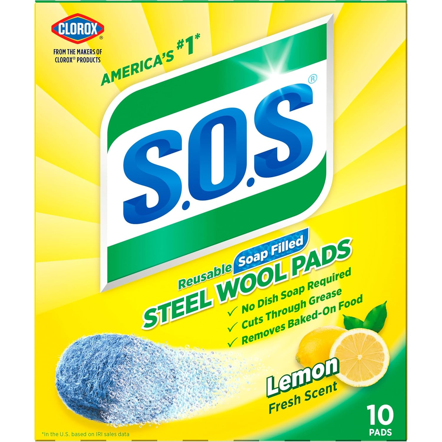 Steel Wool Soap Pads, Lemon Fresh, 10 Count