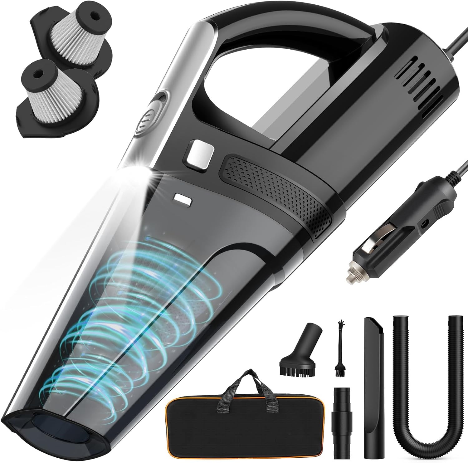 Car Vacuum, Portable Vacuum Cleaner with Powerful 7000PA Suction, DC Black