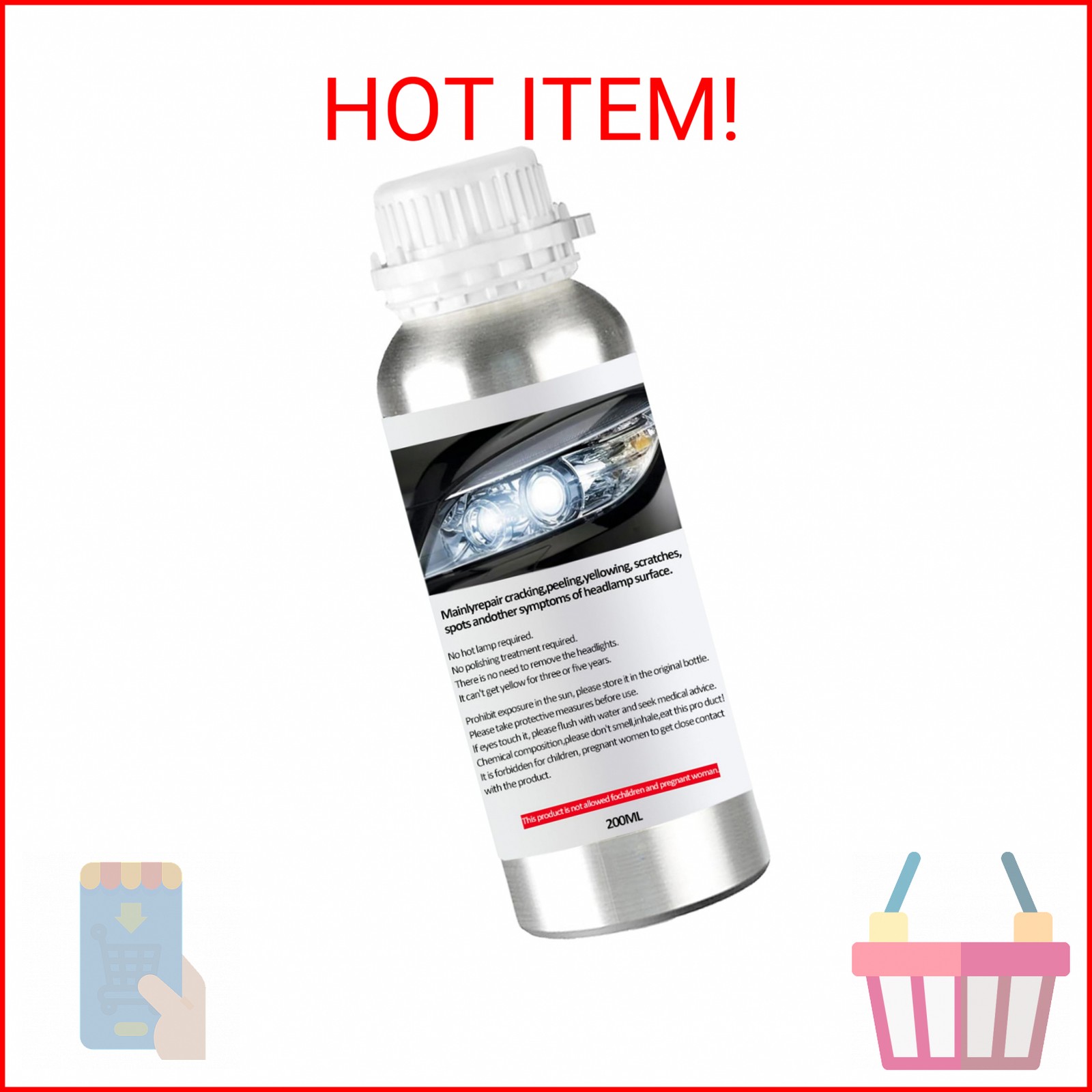 Pmbqifay 200ML Headlight Restoration Liquid, Car Headlight Repair Fluid, Headlig