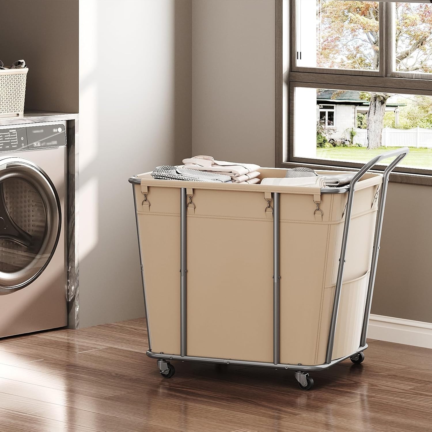 Laundry Sorter Basket Large 313L Rolling Hamper Organizer on Wheels Beige