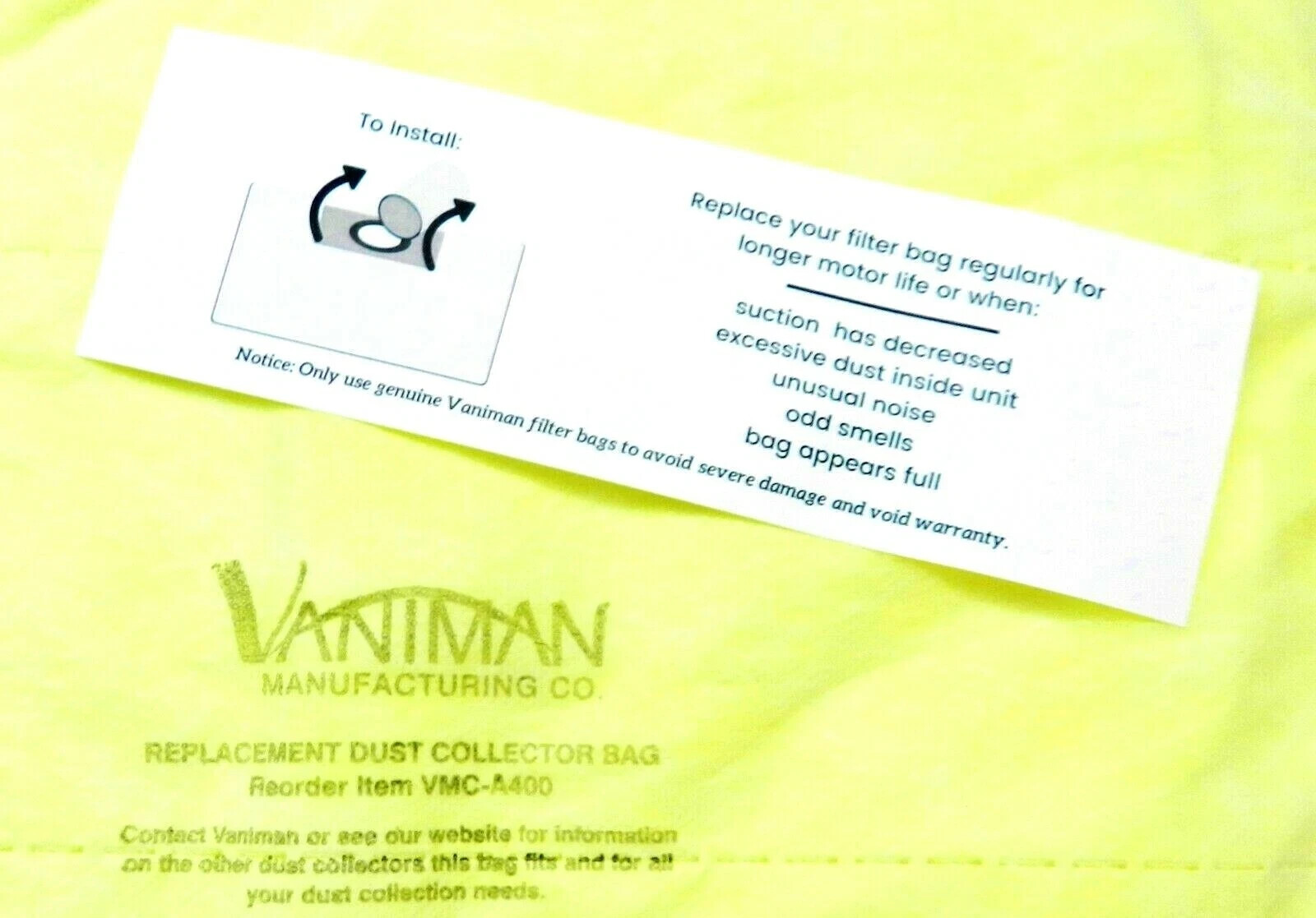 Vaniman Filter Bags Replacement for Dust Collector 5-pack, VMC A400-5 “Original”