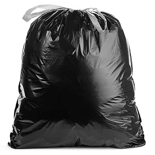 39 Gallon 1.1 MIL Black Drawstring Trash Bags – 33″ x 43″ – Pack of 50 – For