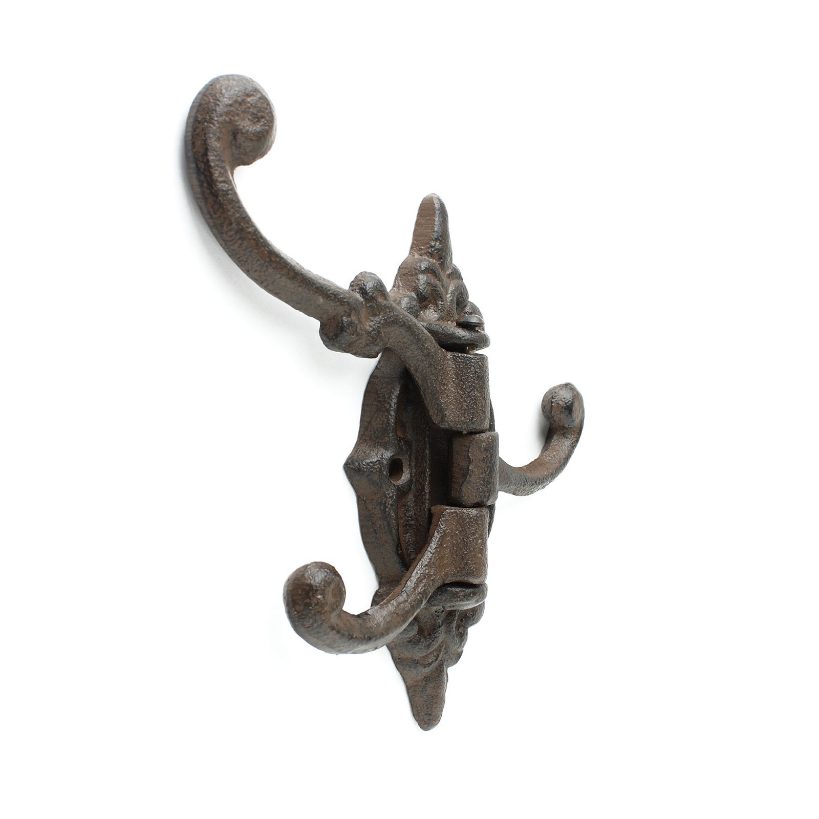 Rustic Swivel Hook Fleur De Lis Cast Iron Coat Hat Purse Towel Hanger Victorian
