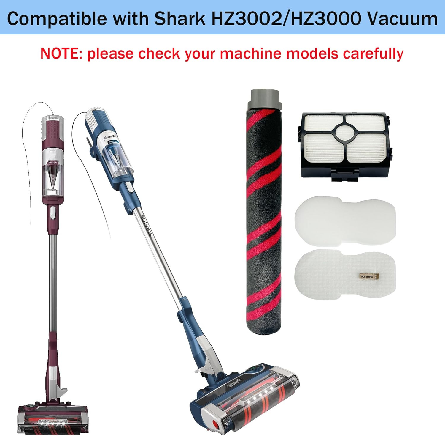 Replacement Brush Roller and Filter for Shark HZ3002/ HZ3000 Vacuum Cleaner- 1 B