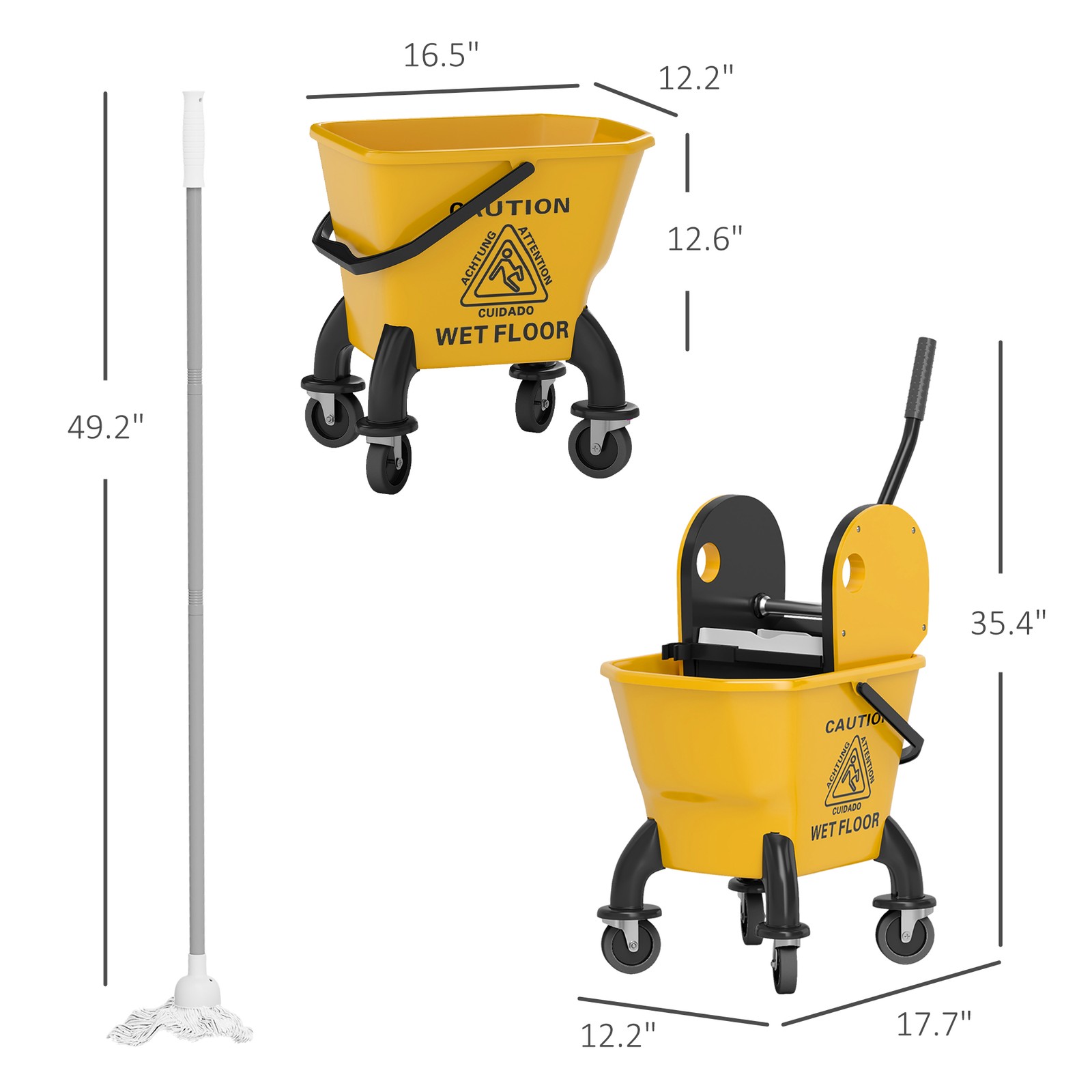 Mop Bucket with Wringer on Wheels and Mop Included,27.5 Quart,Yellow,Refurbished
