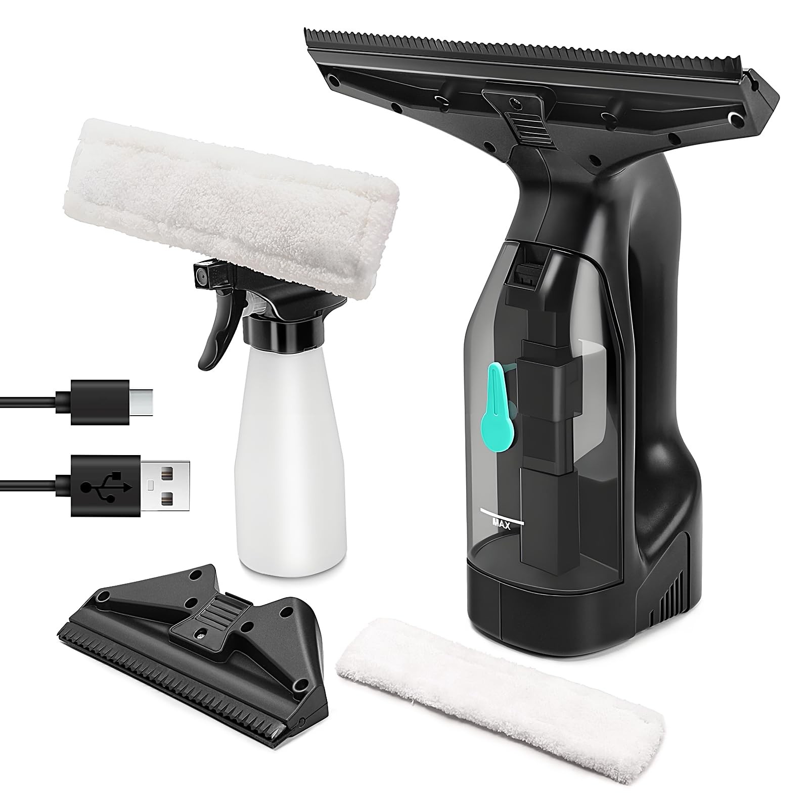 Window Vacuum Cleaner Kit Cordless, 35Min Runtime & 2 Suction Nozzles Cleanin…