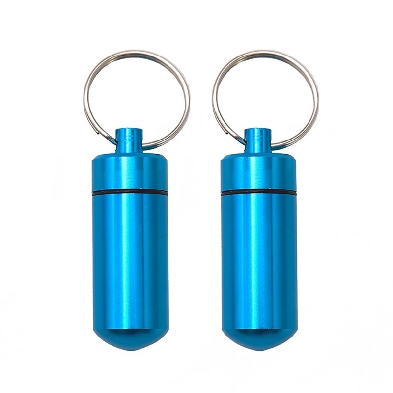 2pcs Pills Box Small Aluminum Alloys Travel Storage Box Key Chain Travel Outdoor