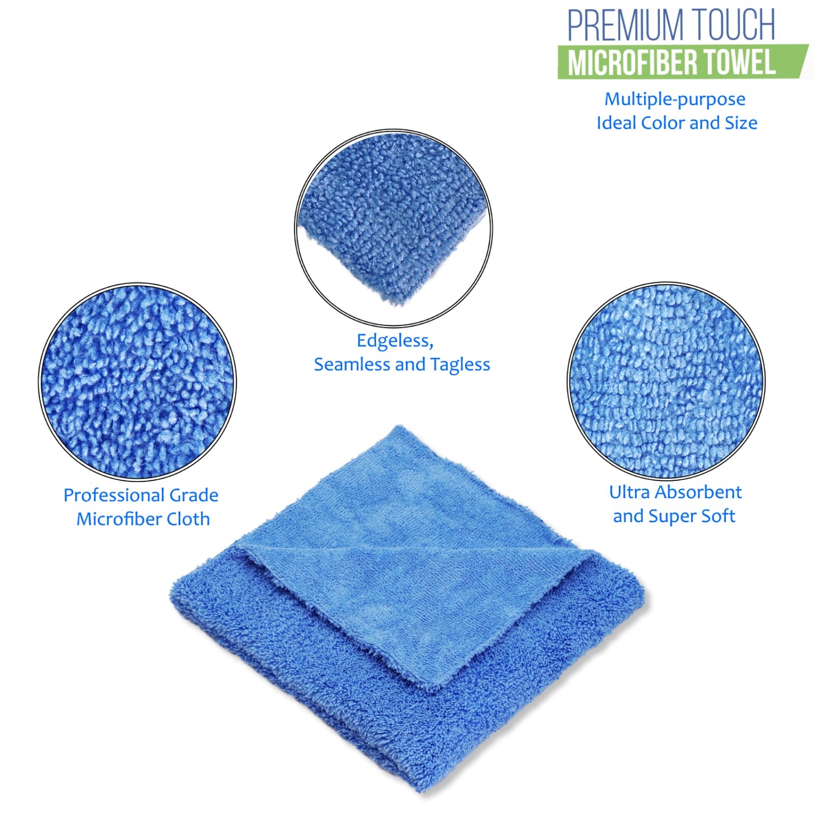 Microfiber Towels – 16×16 in. – Edgeless – 400 GSM – Pack of 12 – Scratch Free