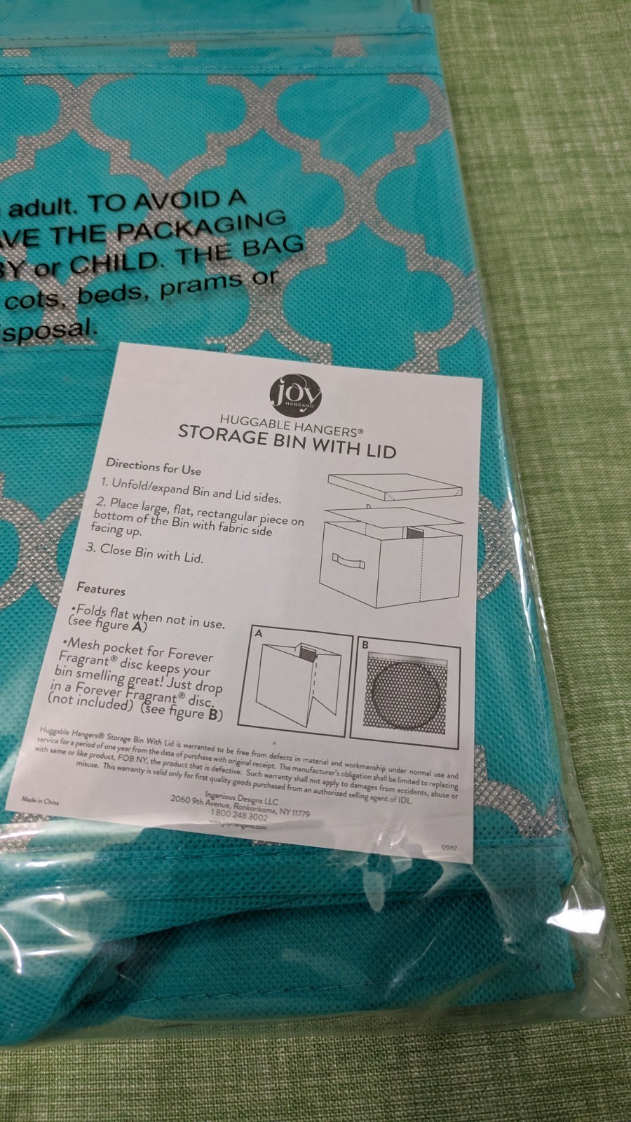 Joy Mangano Huggable Hangers Storage Organizer & Bins Teal Blue Set