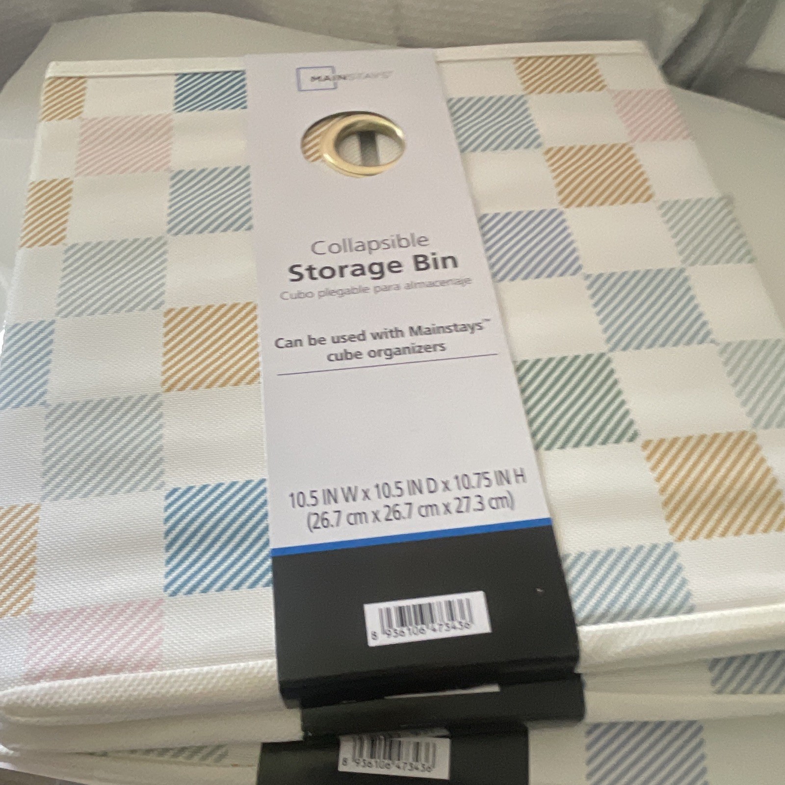 Mainstays Collapsible Storage Bin Square Check 10.5×10.5×10.75 Polyester 3-pack