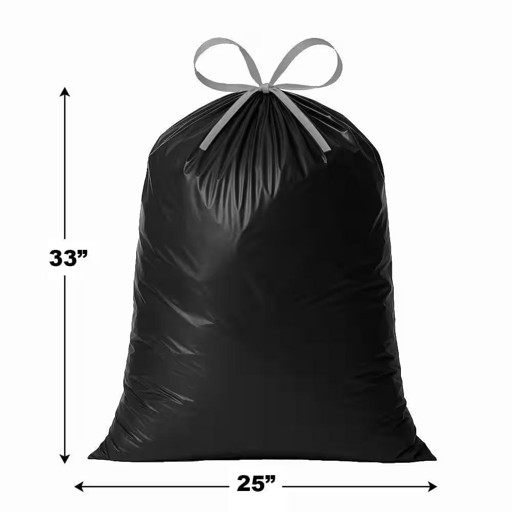 18 Gallon 1.1 MIL Black Drawstring Trash Bags – 25″ X 33″ – Pack of 100 – for Ho