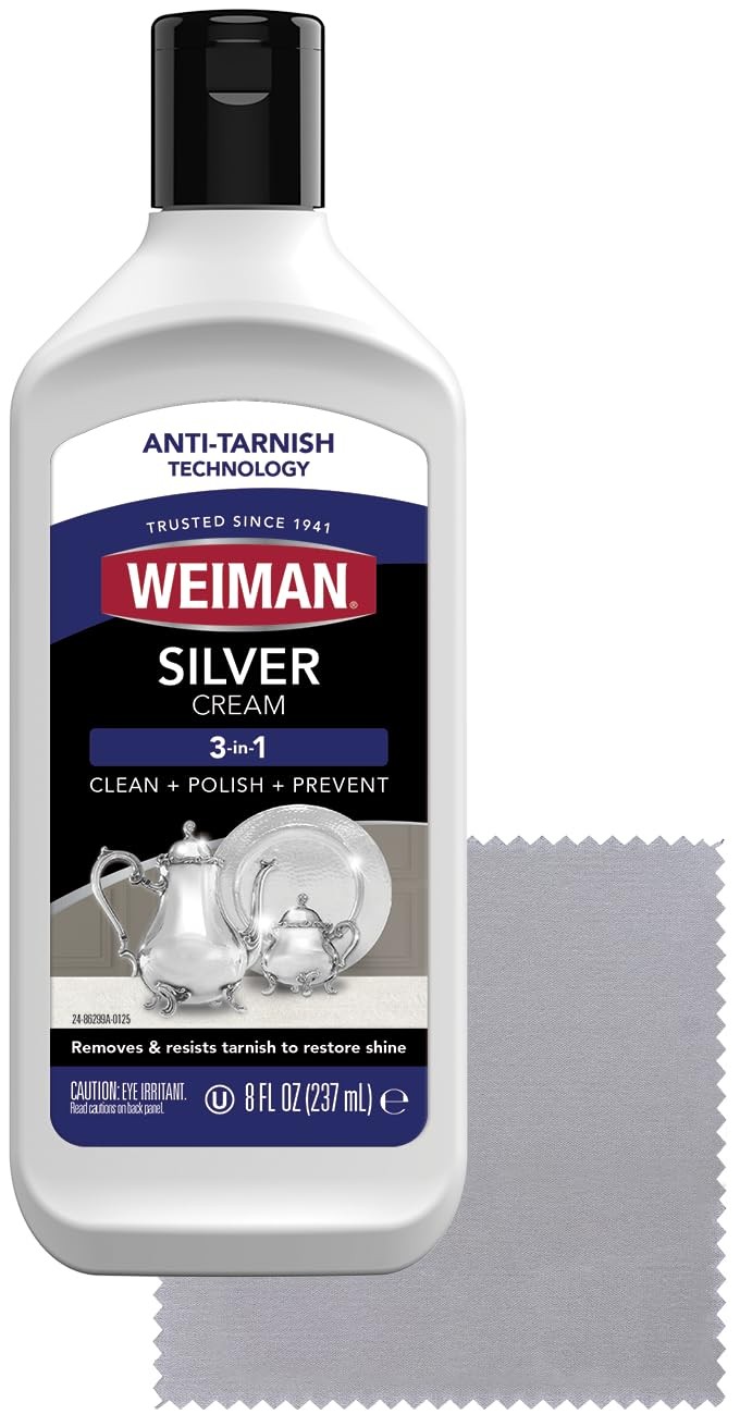 Weiman Silver Cream Cleaner 8 Fl Oz & Cloth, 8 Ounce with Polishing Cloth