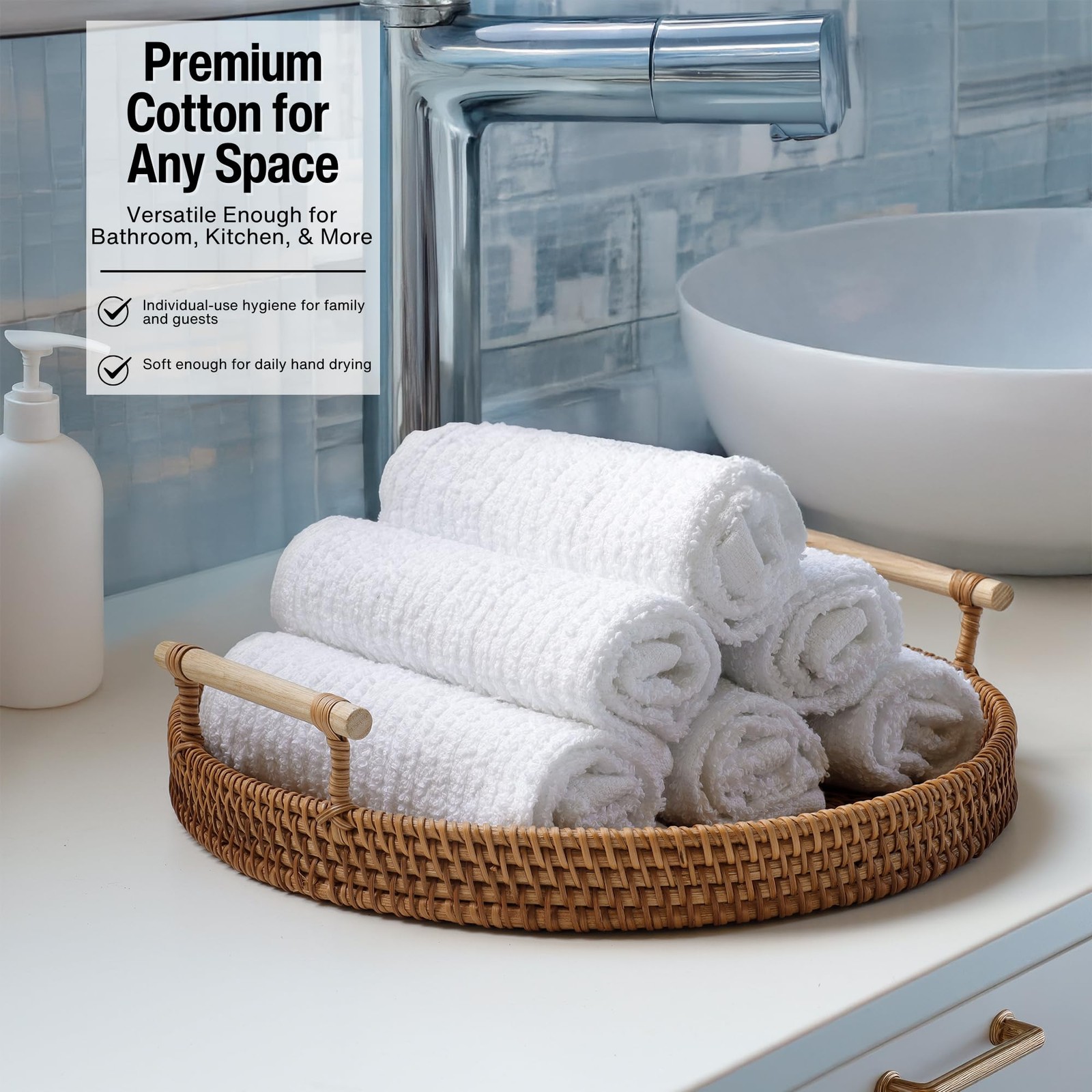 Bar Towels – Mop Cleaning Kitchen (12 Pack, 16 x 19 Inches, White