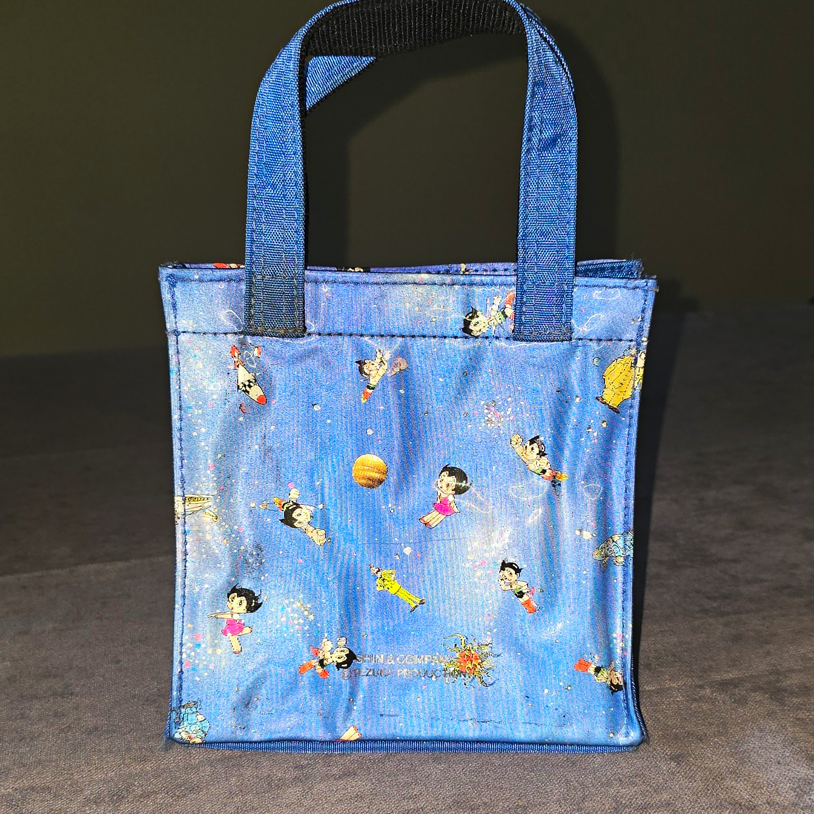 Mighty Atom Blue Reusable Nylon Tote Bag Small All-Over Print 9x9x3 in
