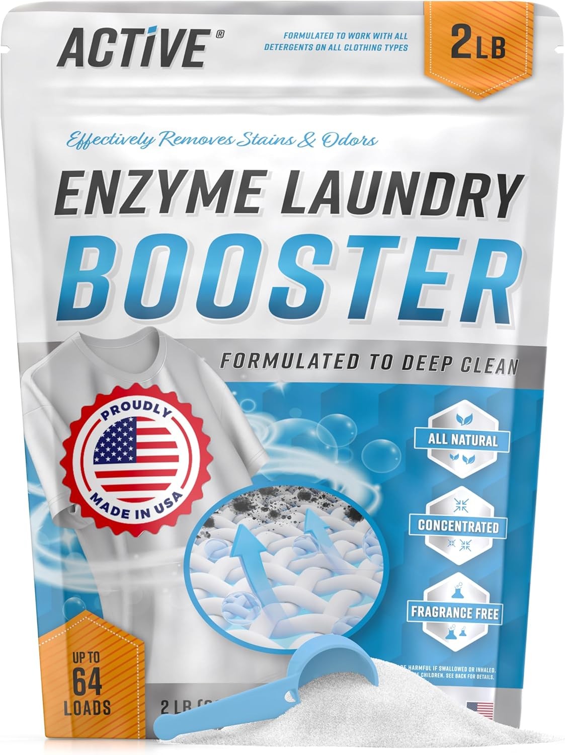 Enzyme Laundry Booster Odor Remover – 2 lbs Unscented Enzymatic Clothes Stain Cl