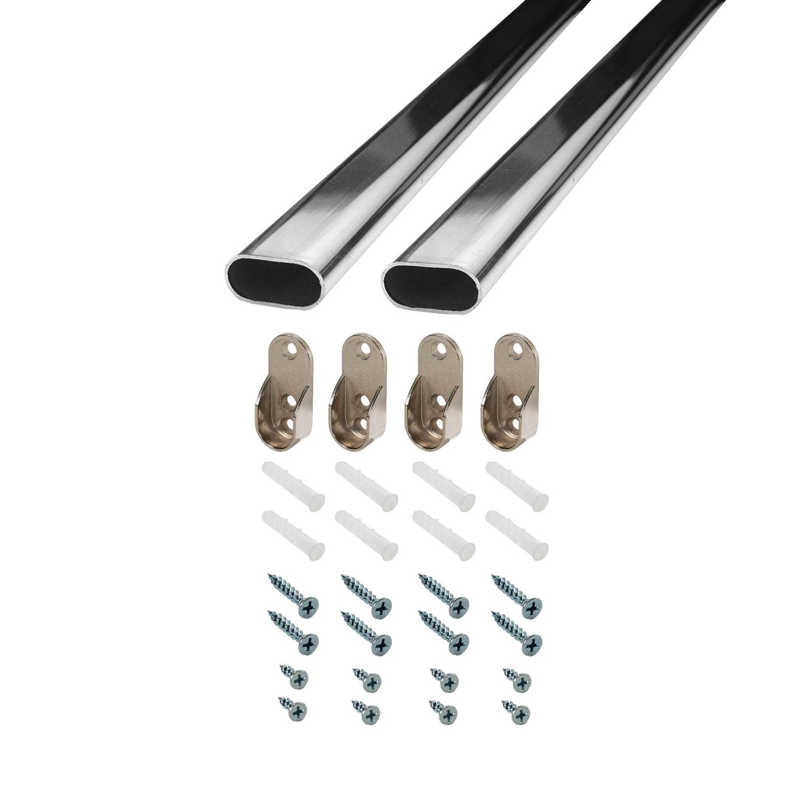 Outwater 30″ Steel Oval Closet Rod Kit Polished Chrome w/ Hardware (2 Pack)