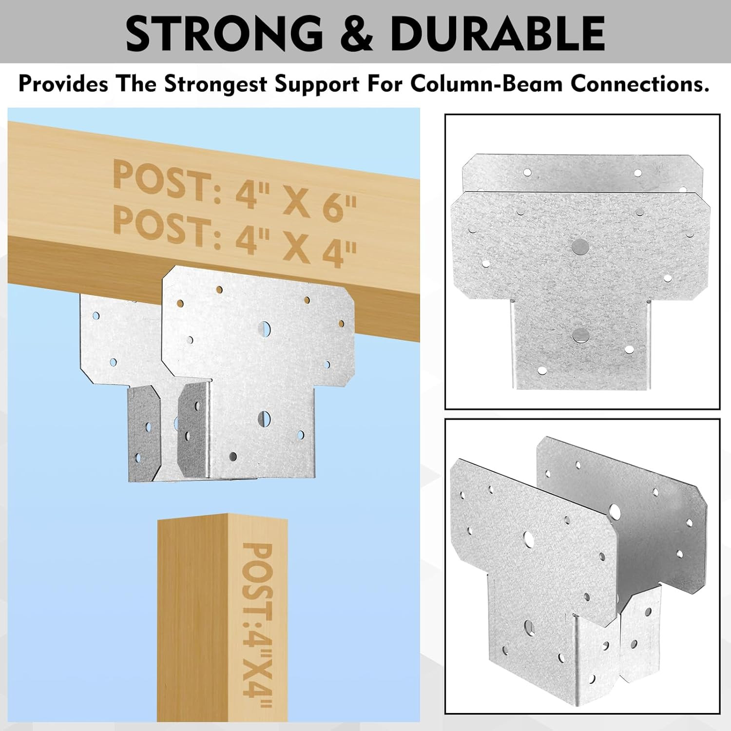 4 Set T-Shaped Post Caps & Beam Brackets, Adjustable 4X4 & 4X6 Connectors, Galva