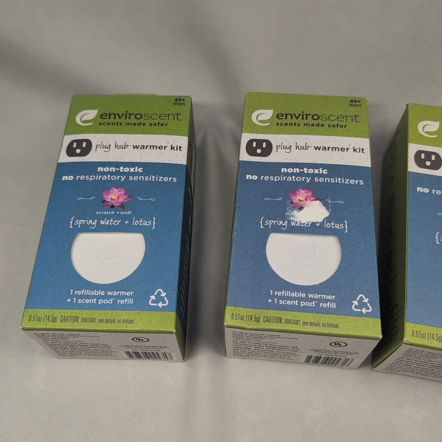 3 pk Enviroscent Plug Hub Warmer Kit Spring Water & Lotus 0.51 oz.