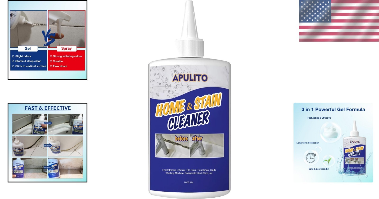 Household Cleaner Gel for Bathroom Shower Kitchen Tile Grout Sinks Countertops