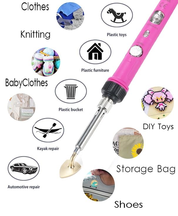 1 PC Hotpink Mini Iron, 80W, Adjustable Temperature, Replaceable Tips, Crafts
