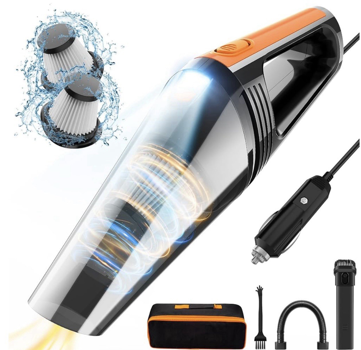 Portable Car Vacuum Cleaner 12V Handheld 8000pa With LED Light 16.4Ft Corded