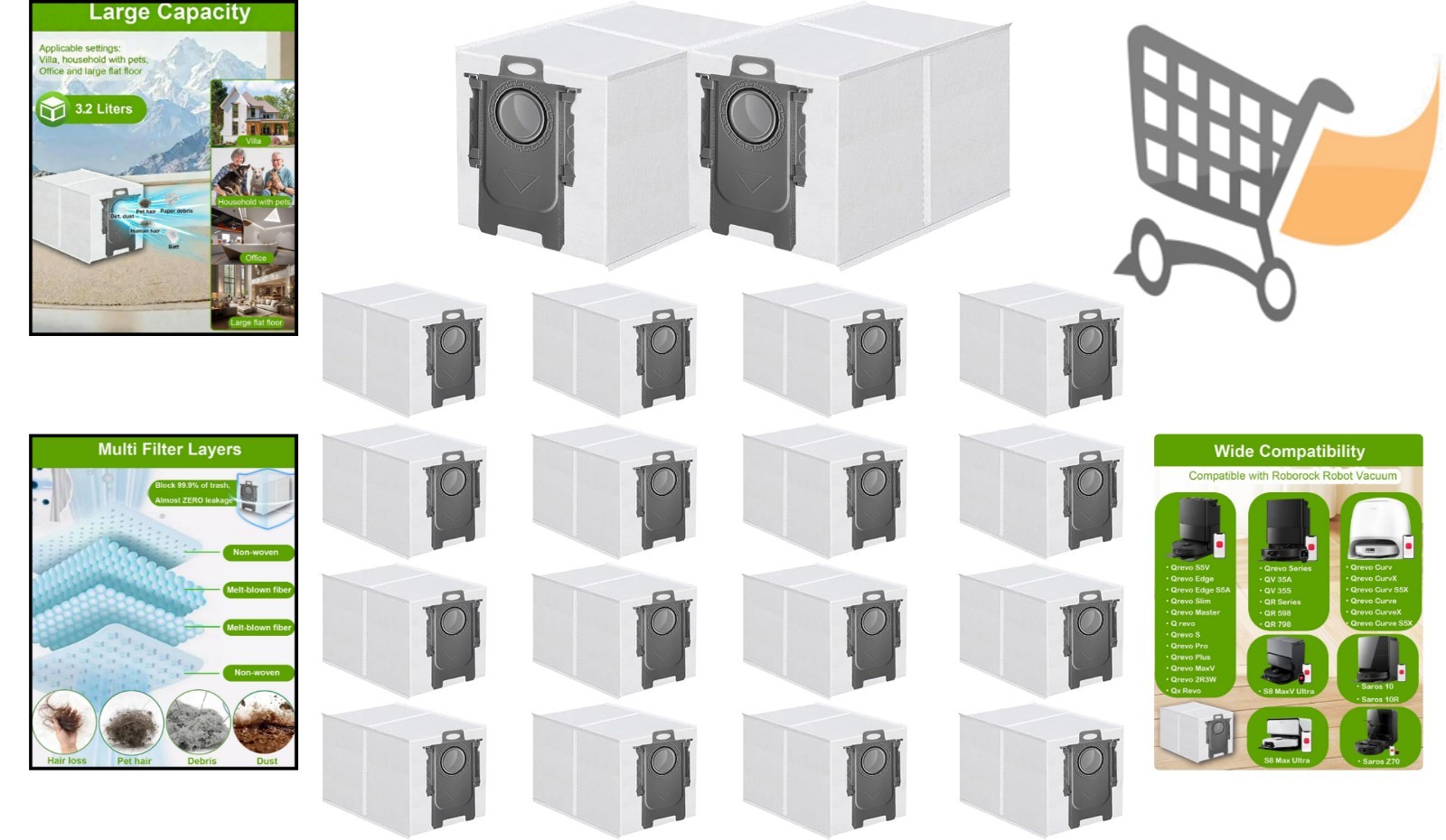 18 Pack Dust Bags for Roborock QV 35A/Qrevo S series Vacuum Cleaner 3.2L Capa…
