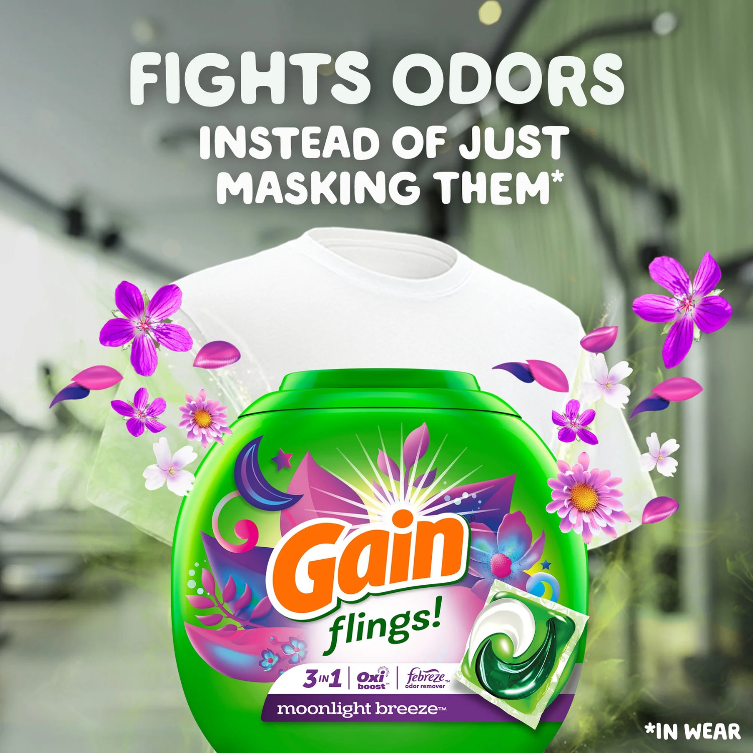 Gain Flings Laundry Detergent Pods 102 Count Oxi Boost Febreze Moonlight
