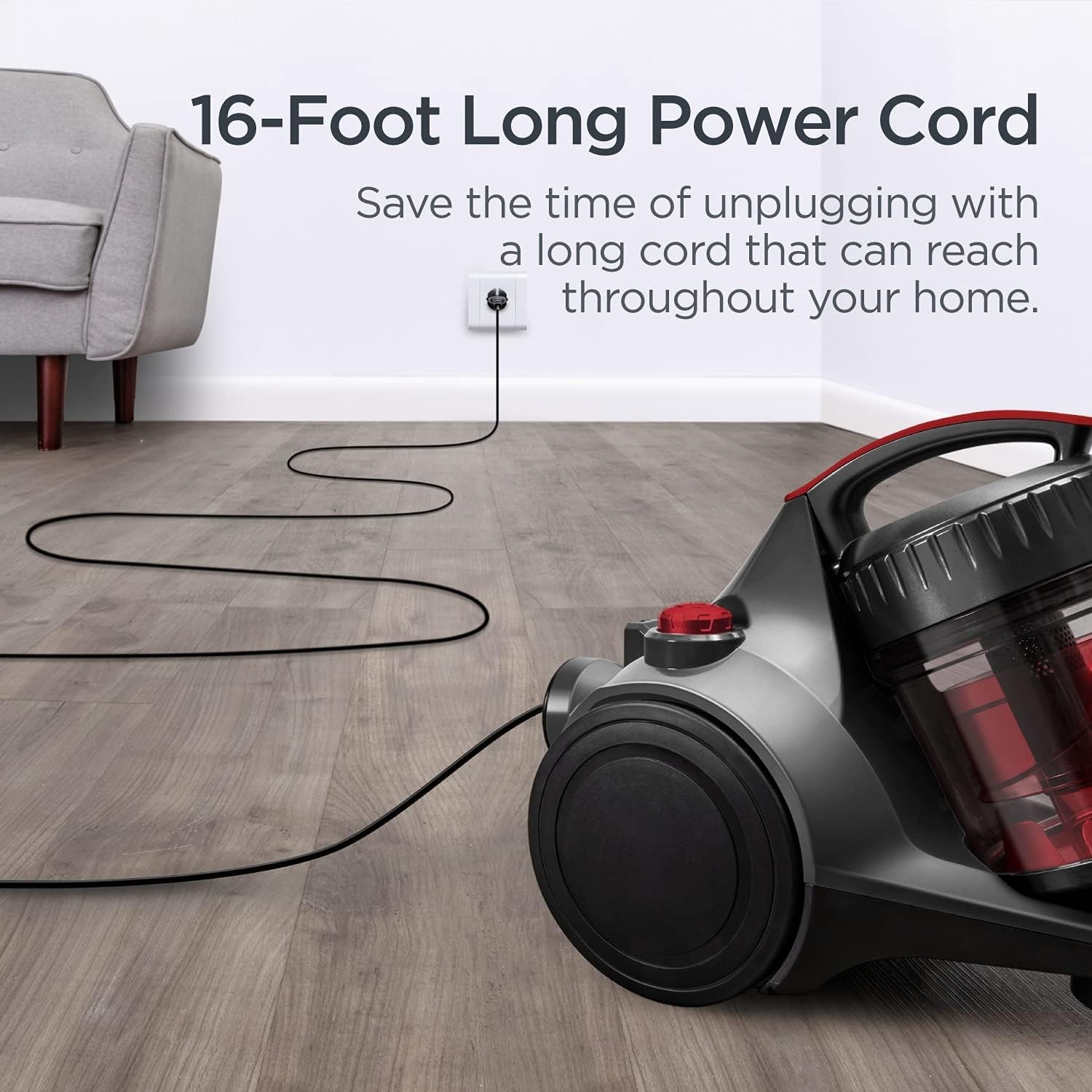 Lightweight WhirlWind Canister Vacuum Cleaner – Red, HEPA, 960W, Multi-Surface