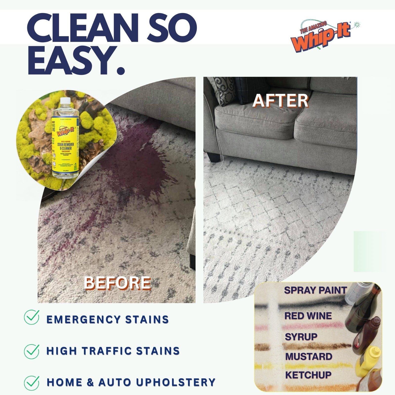 Whip-It All Purpose Cleaner & Stain Remover Concentrate, 32 OZ , BULK LOT OF 2