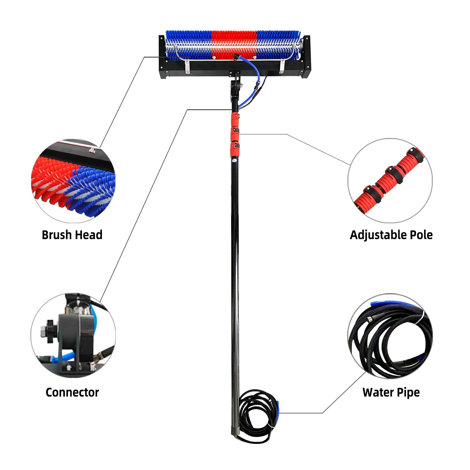 Professional Solar Panel Cleaning Brush,400RPM,Water-Fed System,AC/DC Power