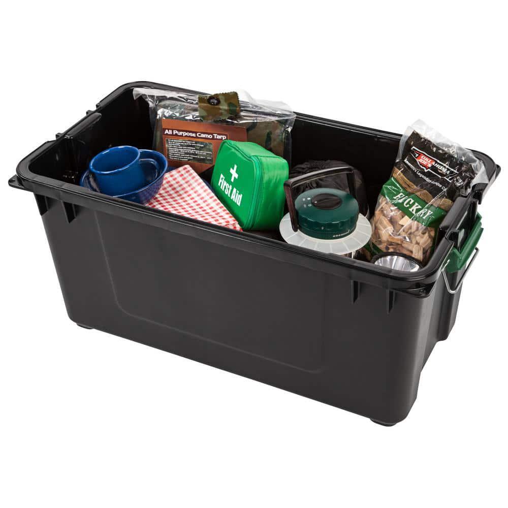 Plastic Stackable Storage Bin Tote Box Black Organizer Container Garage Shop