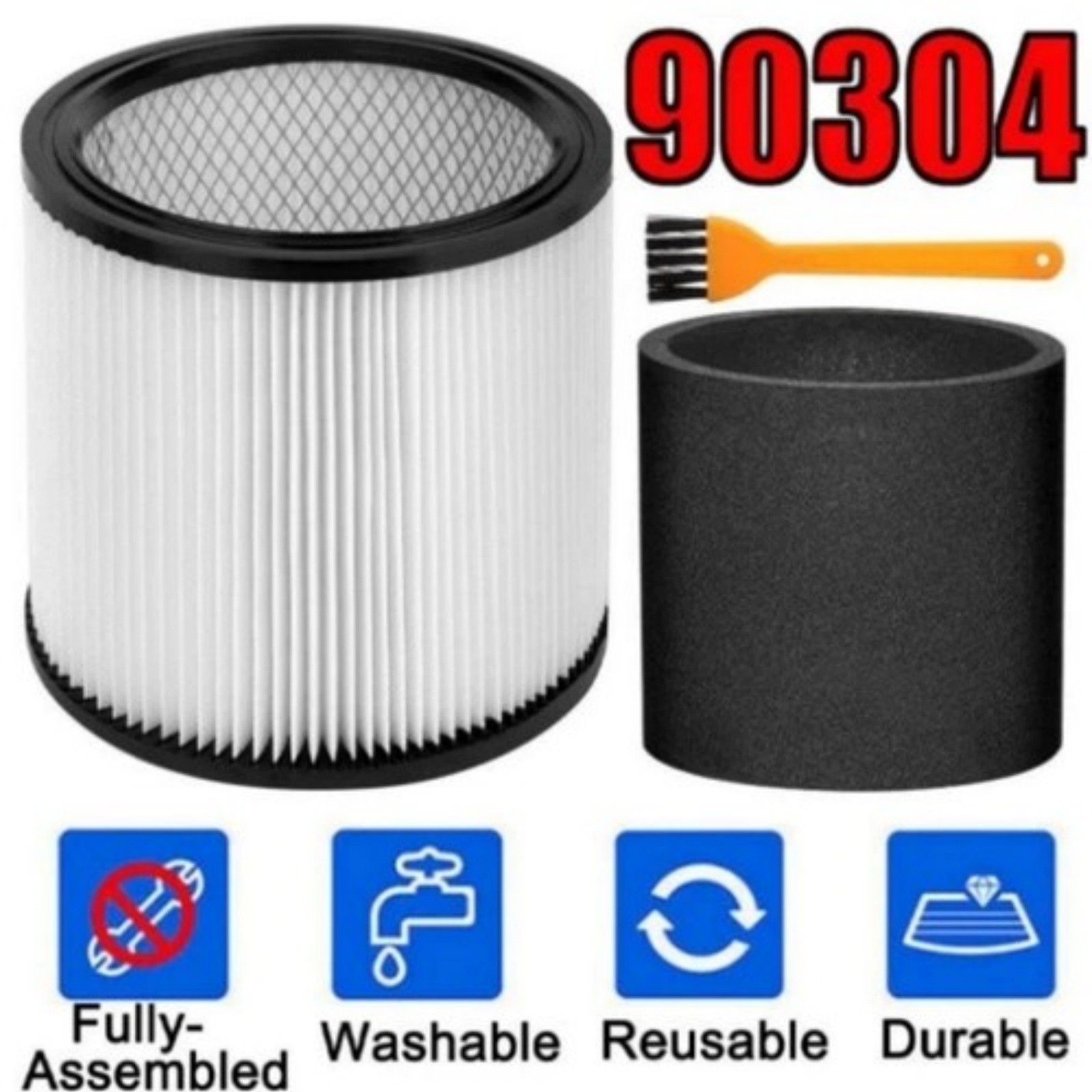 Wet/Dry Cartridge Filter for Shop-Vac Vacuum Cleaner Accessories 90304 Washable