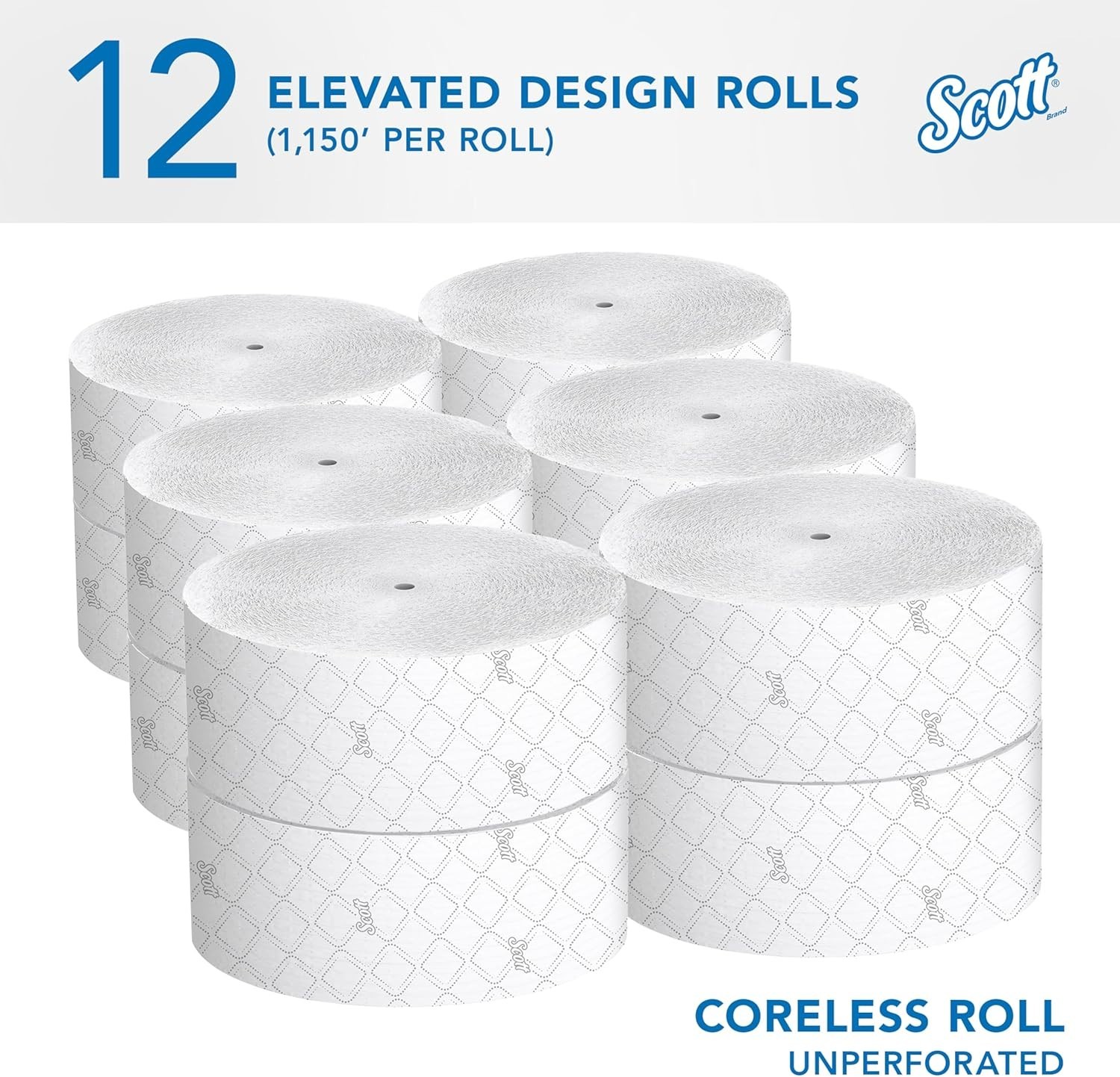 Scott Professional Coreless Jumbo Toilet Paper 2-Ply 1150ft 12 Rolls Bulk 07006