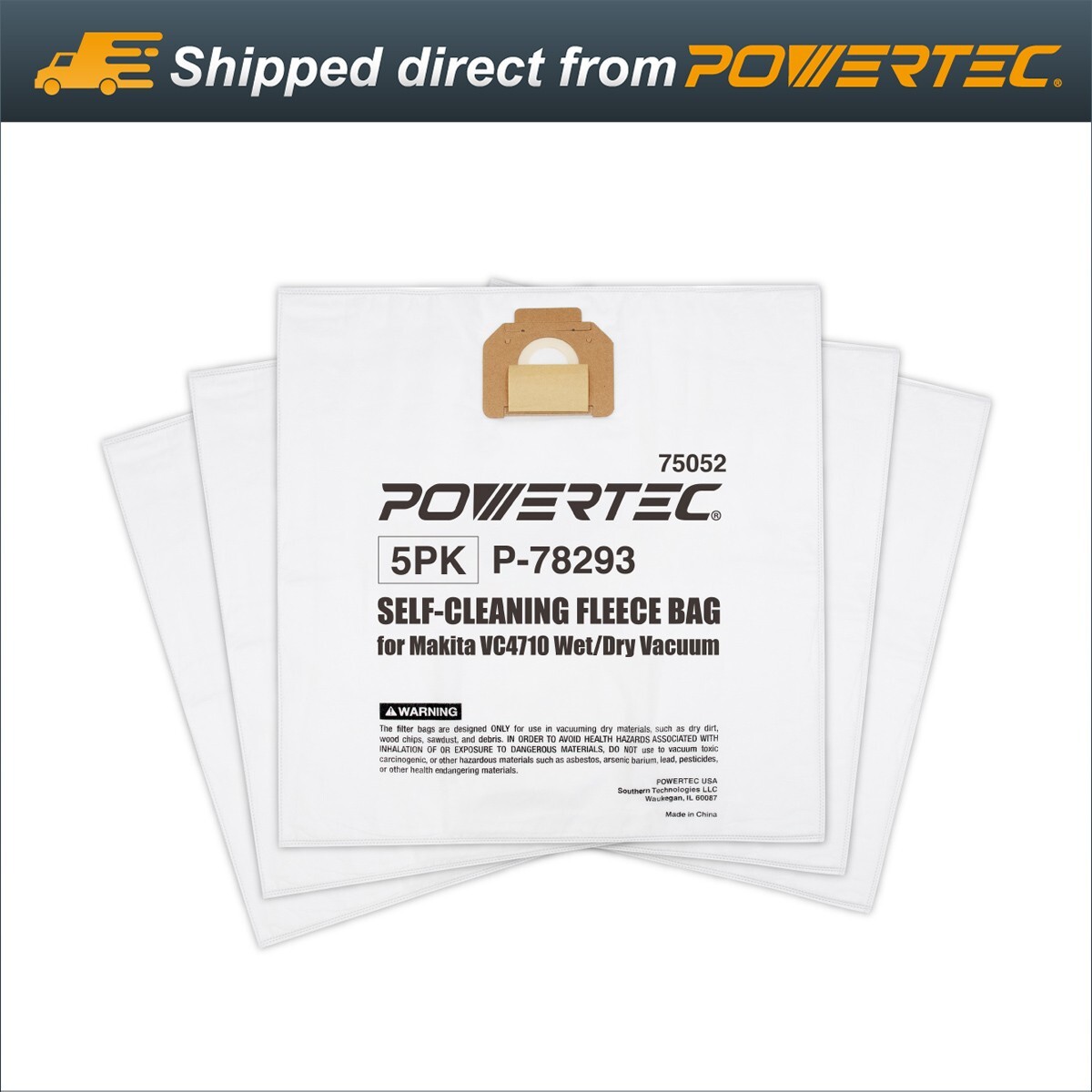 POWERTEC 12 Gallon Fleece Filter Bag – Makita Vacuum Dust Extractor VC4710 75052