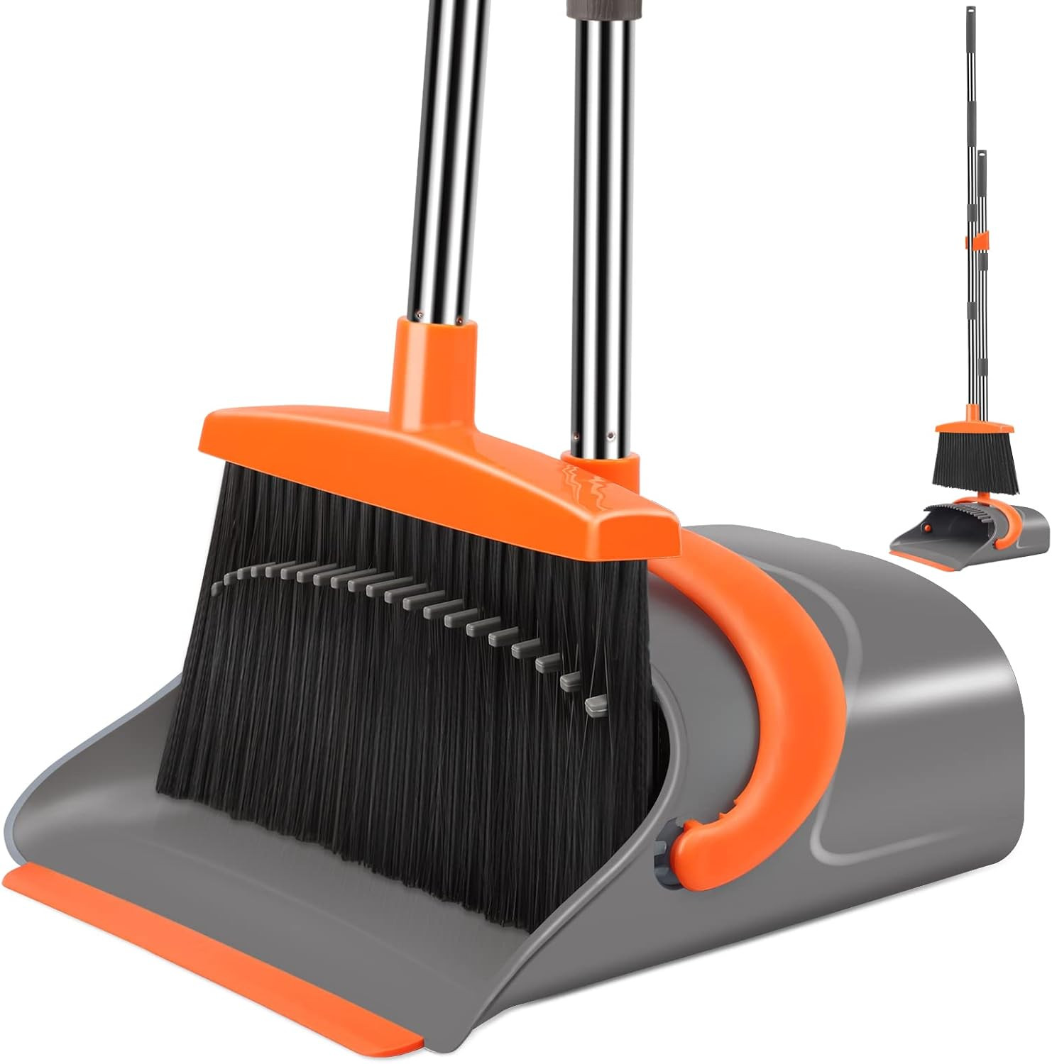 Broom and Dustpan Set Long Handle Upright Standing Sweeper Indoor Outdoor