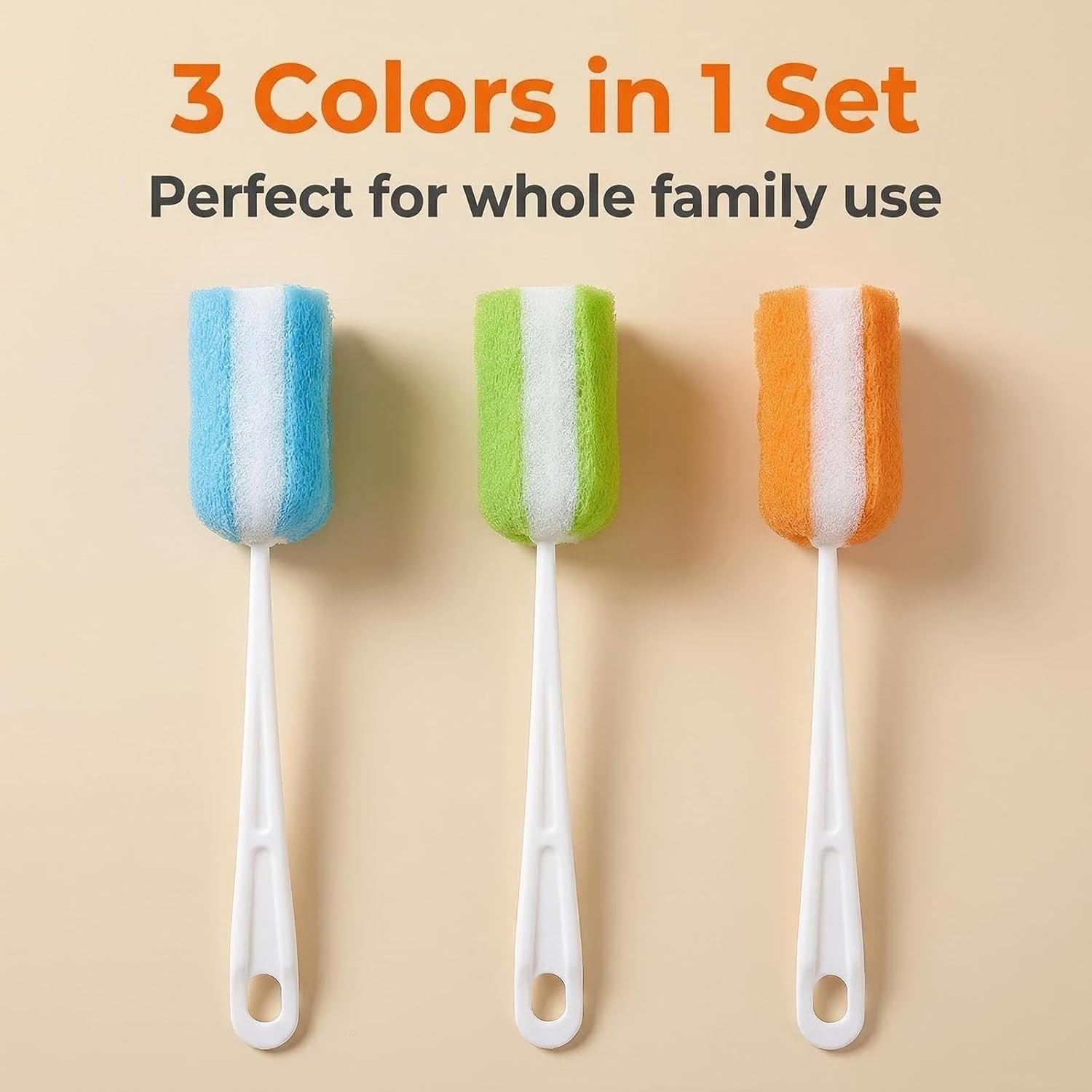 3PCS Soft Hanging Sponge Cleaning Brush Cleaner with Long Handle Cup Feeding …