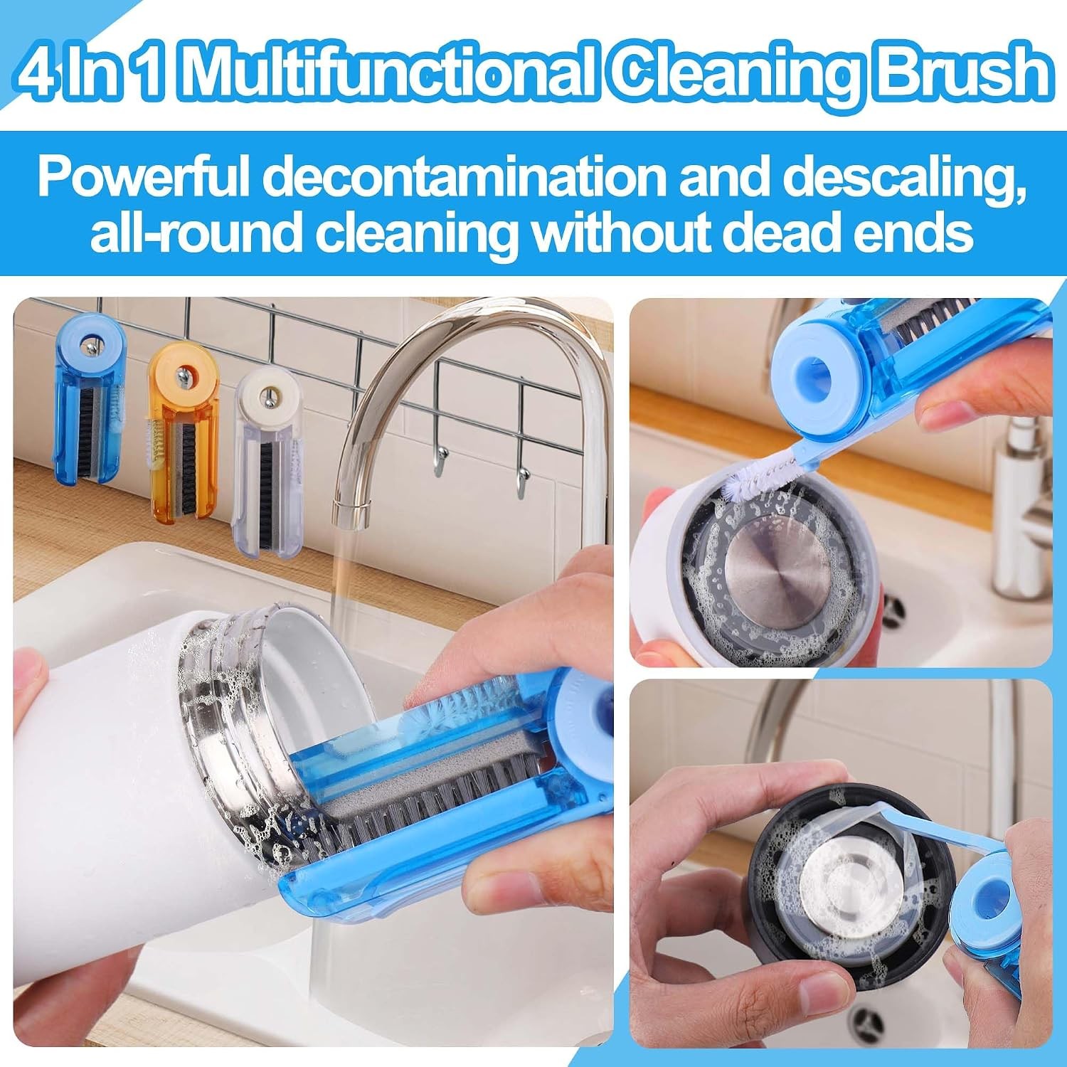 4 in 1 Multifunctional Cleaning Brush,3 Pack Water Bottle Cleaner Brush,Bottle