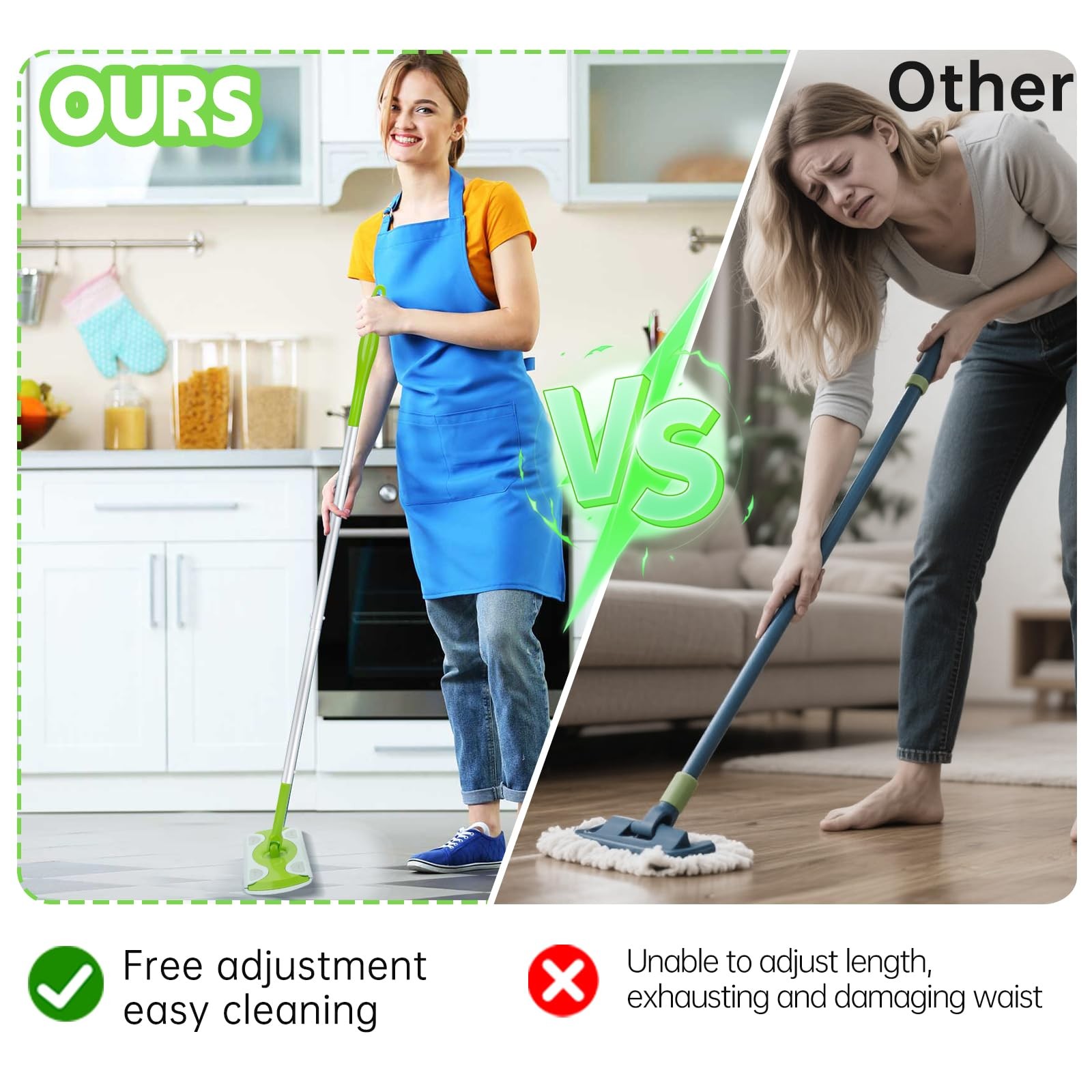 Mop Handle with Swiffer, Green Extra Long Detachable Mop Handle for Swiffer D…