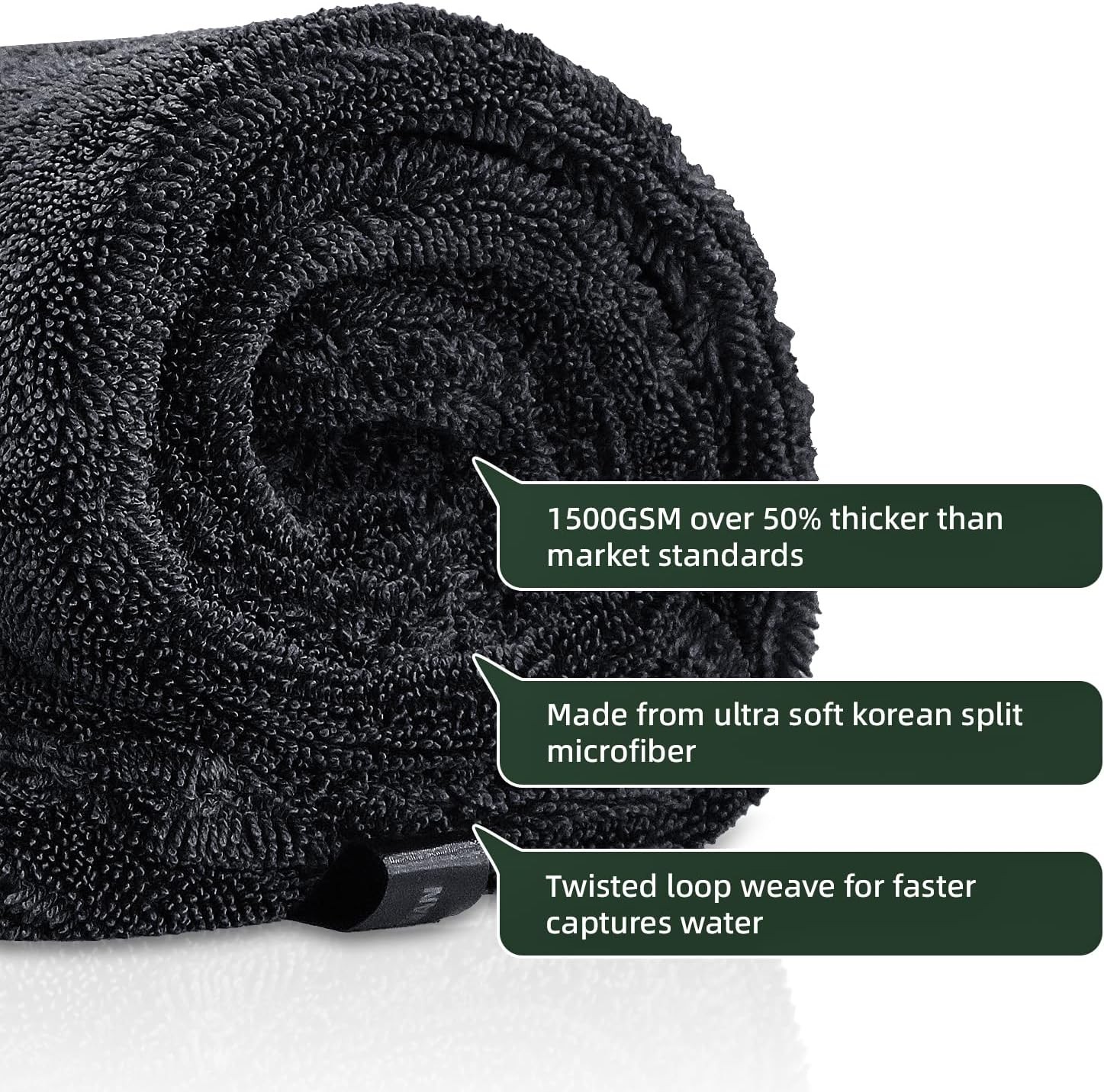 2 Pack 1500GSM Microfiber Drying Towel for Car 24″x36″ & 11.8″x11.8″(Grey) |
