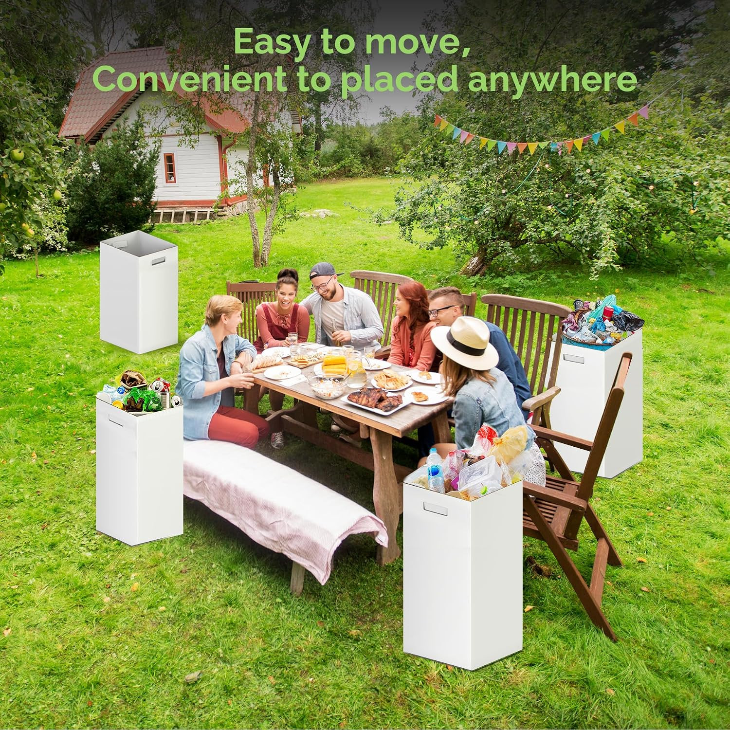 4 Pack 30 Gallon Corrugated Cardboard Disposable Trash Cans, White | 30″H X 14″W